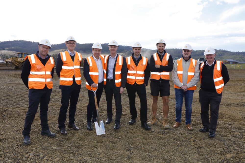 Members of the Clarence City Council and representatives from Fairbrother and Tipalea Partners at the soil turning event for the Glebe Hill Village retail centre.